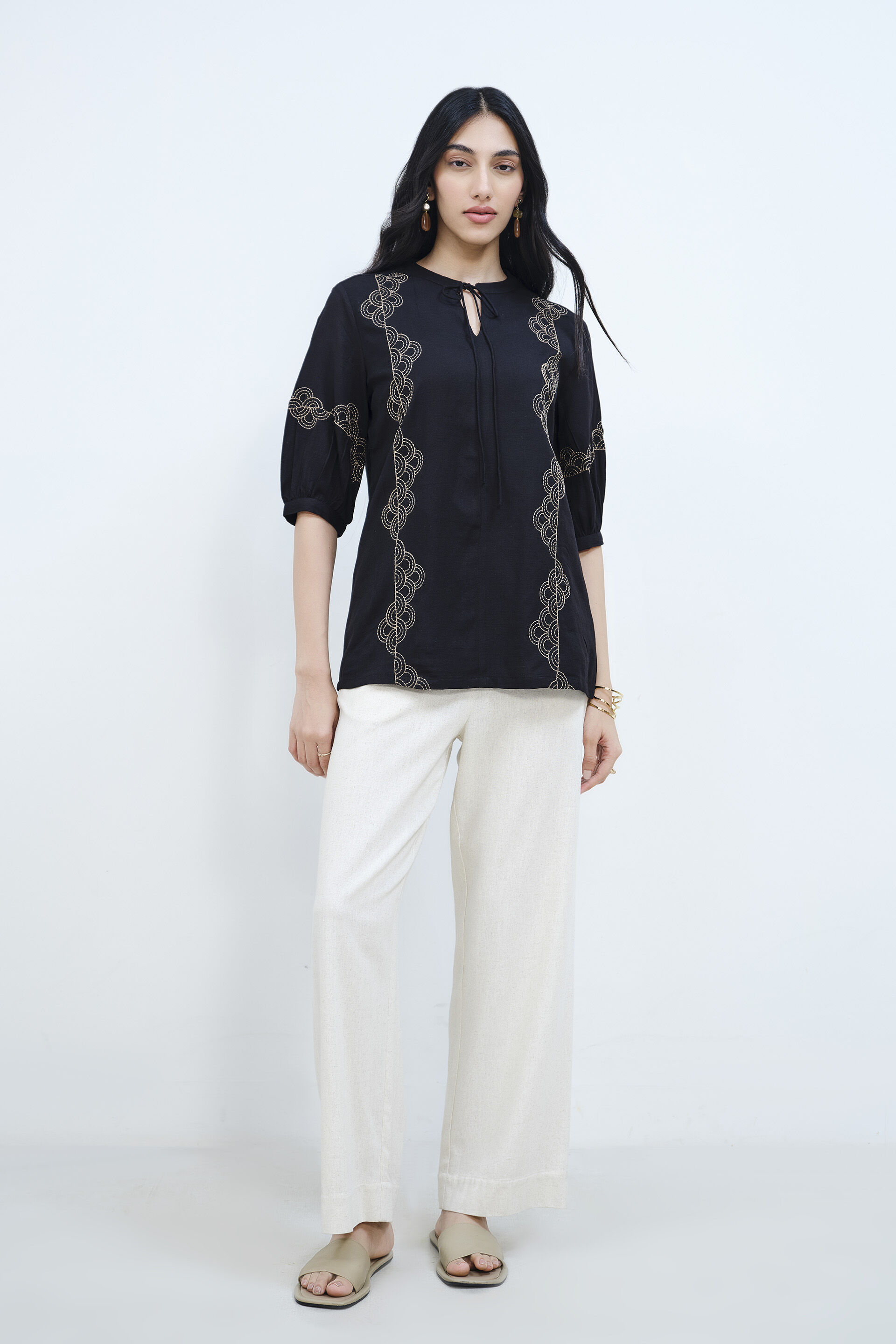 Black Embroidery Top, Black, image 2